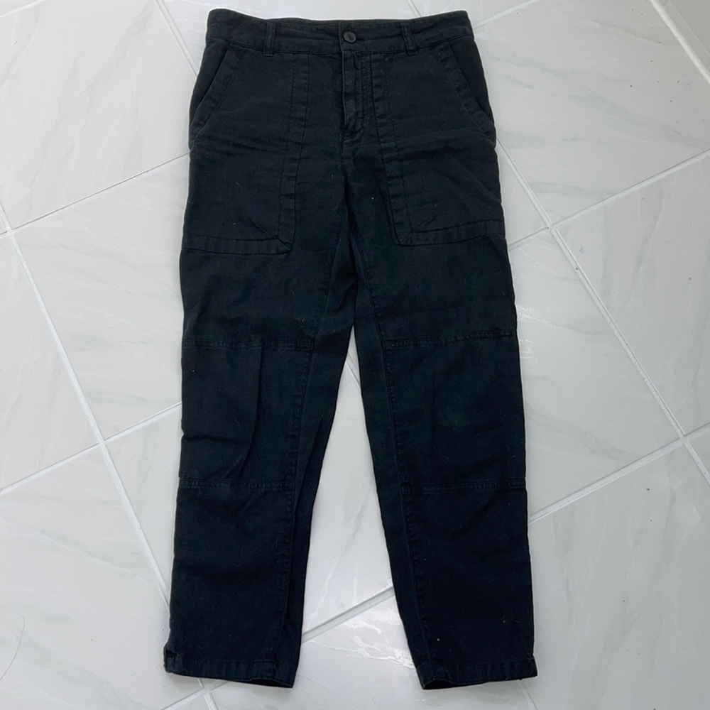 Black linen cropped pant